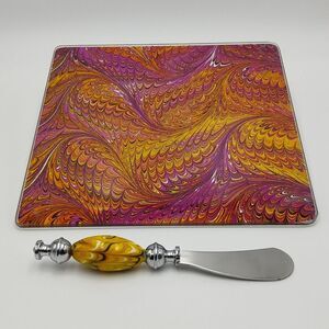 Cheese Plate & Spreader Marbleized Glass By Two's Company